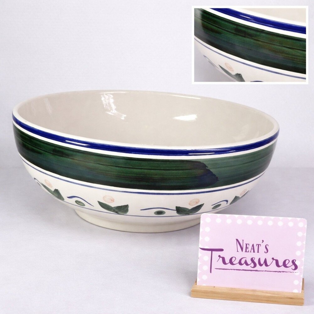 Gibson PRIMROSE Blue Green Band Floral Ceramic Large Round 10.25" Serving Bowl